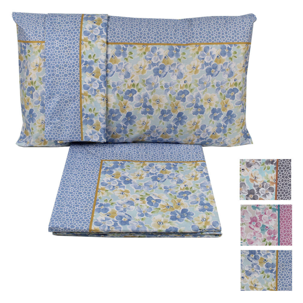 Completo Letto Matrimoniale Fiori in Cotone